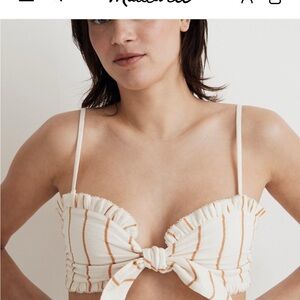 Madewell Cream and Brown Crop Top with Ruched Detail